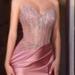 Ladivine CDS538 Dress Strapless Beaded Bodice & Satin Skirt Fitted Gown