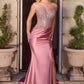 Ladivine CDS538 Dress Strapless Beaded Bodice & Satin Skirt Fitted Gown