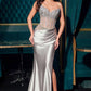 Ladivine CDS538 Dress Strapless Beaded Bodice & Satin Skirt Fitted Gown