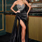 Ladivine CDS544 Strapless Stretch Satin Fitted Gown Side Sash