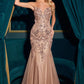 Ladivine CDS545 Strapless Mermaid Gown Floral Sequin