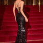 Ladivine CDS551 Plunging Neckline Fitted Red Carpet Sequin Dress