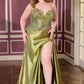 Ladivine CDS556C Corset Bodice Fitted Plus Size Dress Satin Skirt Side Sash