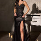 Ladivine CDS556 Embellished Corset Bodice Fitted Satin Skirt Side Sash
