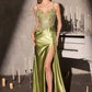 Ladivine CDS556 Embellished Corset Bodice Fitted Satin Skirt Side Sash