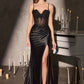 Ladivine CDS559 Fitted Corset Embellished Bodice Open Leg Slit Gown