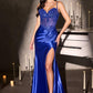 Ladivine CDS559 Fitted Corset Embellished Bodice Open Leg Slit Gown