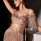 Ladivine CDS563 Off Shoulder Draped Fringe Sleeve Sequin Evening Gown