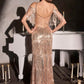 Ladivine CDS563 Off Shoulder Draped Fringe Sleeve Sequin Evening Gown