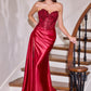 Ladivine CDS565 Sleek Satin Strapless Sweetheart Sequin Applique Gown