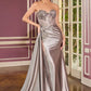Ladivine CDS565 Sleek Satin Strapless Sweetheart Sequin Applique Gown