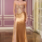Ladivine CDS565 Sleek Satin Strapless Sweetheart Sequin Applique Gown