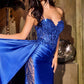 Ladivine CDS565 Sleek Satin Strapless Sweetheart Sequin Applique Gown