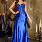 Ladivine CDS565 Sleek Satin Strapless Sweetheart Sequin Applique Gown