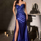 CLEARANCE - Ladivine CDS567 Strapless Sleek Satin Skirt Leg Slit Floral Beaded Gown (Size 2)