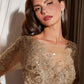 Ladivine CDS569 Three Quarter Sleeve Mikado Skirt A-Line Gown