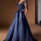 Ladivine CDS569 Three Quarter Sleeve Mikado Skirt A-Line Gown