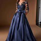 Ladivine CDS569 Three Quarter Sleeve Mikado Skirt A-Line Gown