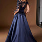 Ladivine CDS569 Three Quarter Sleeve Mikado Skirt A-Line Gown
