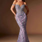 Ladivine CDS570 Fitted Formal Off Shoulder Gown with Detachable Skirt
