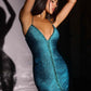 Ladivine CDS571 Textured Shimmer Open Back Fitted Mini Dress