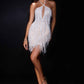 Ladivine CDS574 Fringe Beadwork Halter Fitted Mini Dress