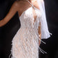 Ladivine CDS574 Fringe Beadwork Halter Fitted Mini Dress