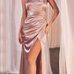 Ladivine CH031 Long Halter Satin Fitted Formal Dress