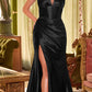 Ladivine CH048 Long V-Neck Halter Fitted Satin Corset Waist Gown