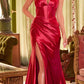 Ladivine CH048 Long V-Neck Halter Fitted Satin Corset Waist Gown