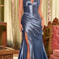 Ladivine CH048 Long V-Neck Halter Fitted Satin Corset Waist Gown