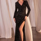Ladivine CH054 Long Sleeve Sequin Fitted Dress