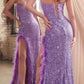 Ladivine CH061 Long Strapless Sweetheart Sequin Gown Side Leg Slit
