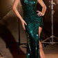 Ladivine CH077 Floor Length One Shoulder Fitted Sequin Evening Gown