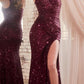 Ladivine CH077 Floor Length One Shoulder Fitted Sequin Evening Gown