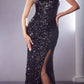 Ladivine CH118 Long One Shoulder Sequin Gown with Slit