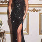 Ladivine CH118 Long One Shoulder Sequin Gown with Slit