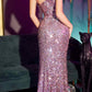 CLEARANCE - Ladivine CH118 Long One Shoulder Sequin Gown with Slit (Size S)