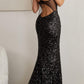 Cinderella Divine CH127 Floor Length Fitted Sequin Dress with Cut Outs
