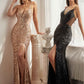 Cinderella Divine CH127 Floor Length Fitted Sequin Dress with Cut Outs