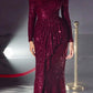 CLEARANCE - Ladivine CH135 Long Sequin Off the Shoulder Long Sleeve Gown (Size M)