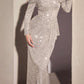 Cinderella Divine CH135 Long Sequin Off the Shoulder Long Sleeve Gown