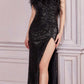 Cinderella Divine CH147 Feather Bodice Long Sequins Gown