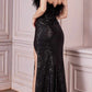 Cinderella Divine CH147 Feather Bodice Long Sequins Gown