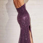 Cinderella Divine CH165 Long Strapless Asymmetrical Fitted Sequin Gown