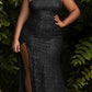 Cinderella Divine CH165 Long Strapless Asymmetrical Fitted Sequin Gown