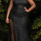Cinderella Divine CH165C Long Strapless Asymmetrical Fitted Sequin Gown