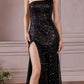 Cinderella Divine CH165 Long Strapless Asymmetrical Fitted Sequin Gown
