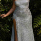 Cinderella Divine CH165C Long Strapless Asymmetrical Fitted Sequin Gown