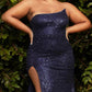 Cinderella Divine CH165 Long Strapless Asymmetrical Fitted Sequin Gown